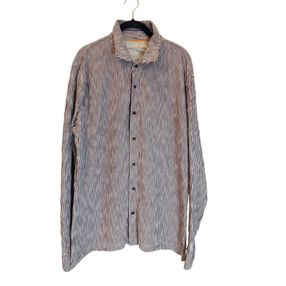 Left Coast Tee Mens XL Shaped Fit Striped Jersey Cotton Button Down Shirt Peru